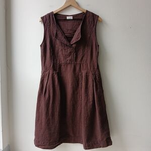 Poetry 100% Linen Sleeveless Dress Brown Women's US 6